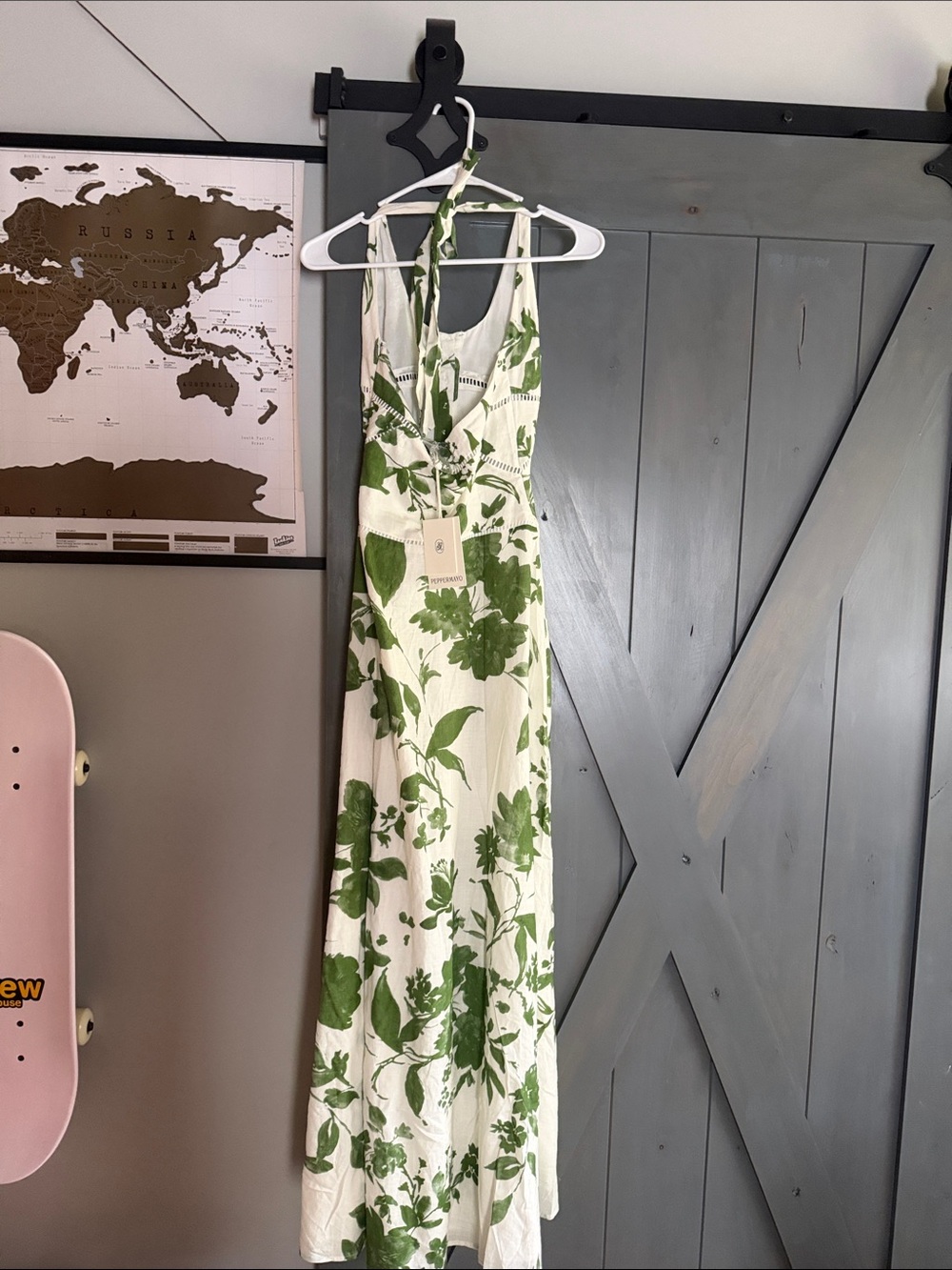 Peppermayo Green Floral Halter Maxi Dress - White & Green - Picture 11 of 13